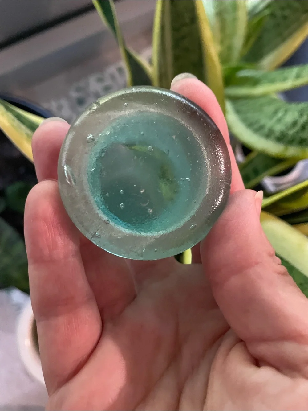 Vintage glass. Two pieces. Vintage marble and vintage bottle stopper.